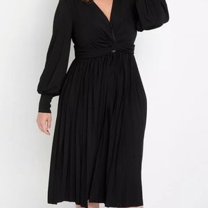 Eloquii knot front pleated skirt dress, black